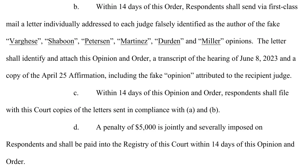 The conclusion of Judge Castel's June 22, 2023 sanctions order in Mata v. Avianca