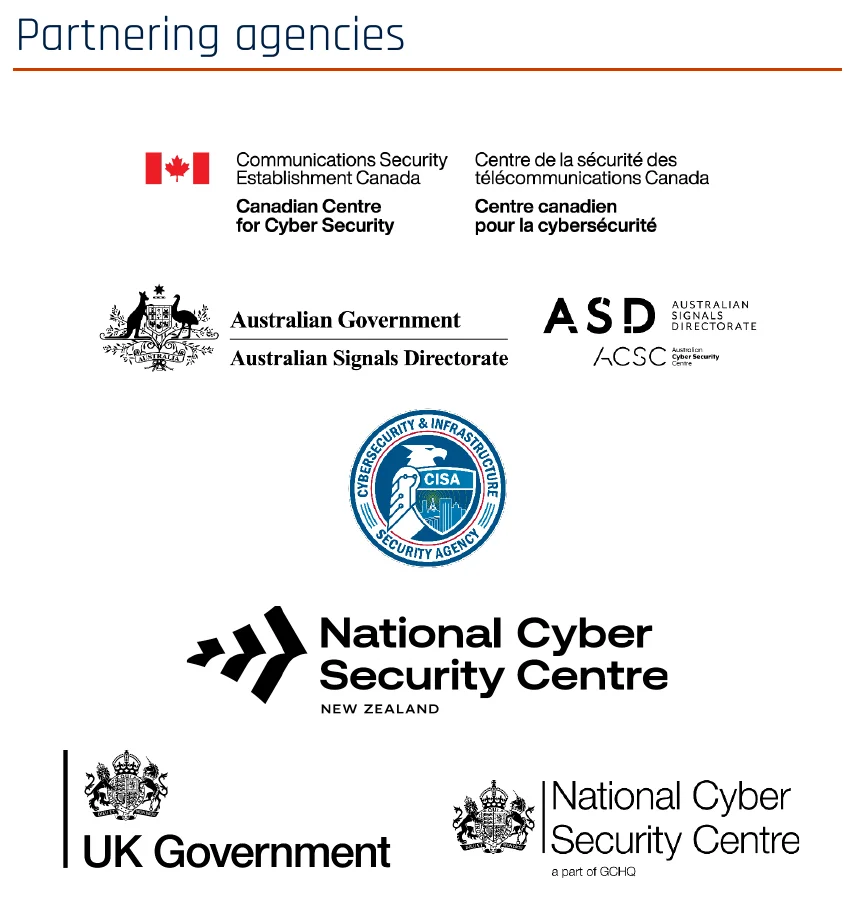 Partnering agencies page of the joint guidance Managing AI token consumption for operational resilience, showing the Canadian Centre for Cyber Security, Australian Signals Directorate, CISA, NCSC New Zealand and UK NCSC