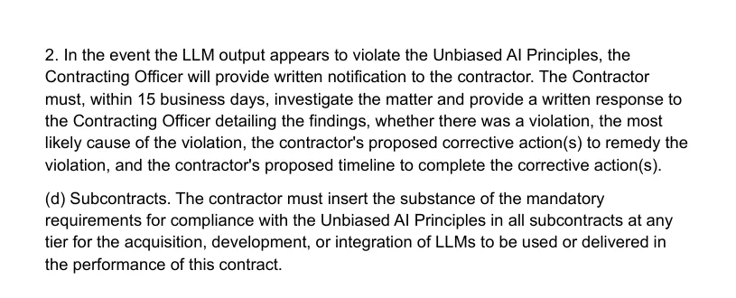 Attachment C of the DoW memo: the contractor must answer a contracting officer's notice within 15 business days, and the requirements flow down to all subcontracts at any tier