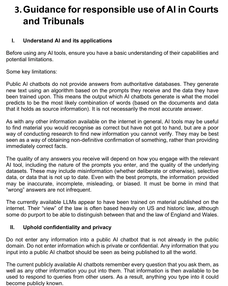 Page 4 of the October 2025 AI guidance for judicial office holders, on understanding AI and upholding confidentiality